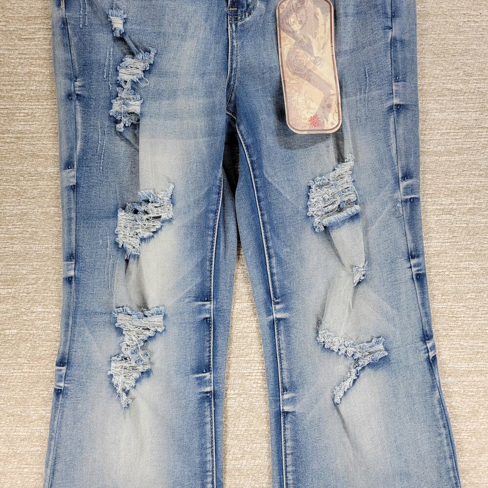 Elite Jeans Juniors 11/12 Flare Denim Distressed Fringe Hem Y2K Deadstock NWT - Picture 9 of 14